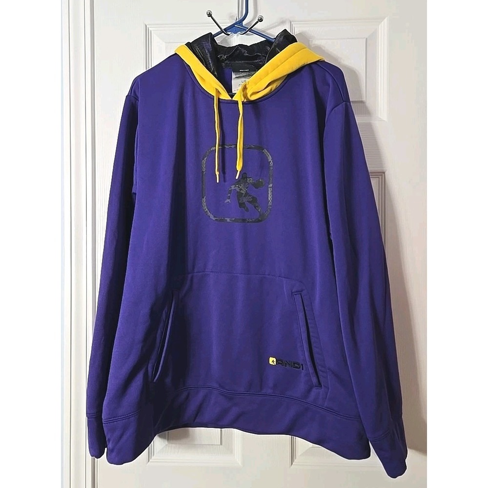 AND1 Mens Long‎ Sleeve Purple & Yellow Pullover Hoodie Basketball